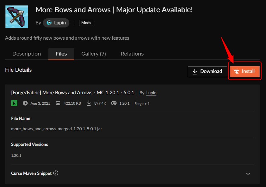 弓MOD「More Bows and Arrows」の入れ方2