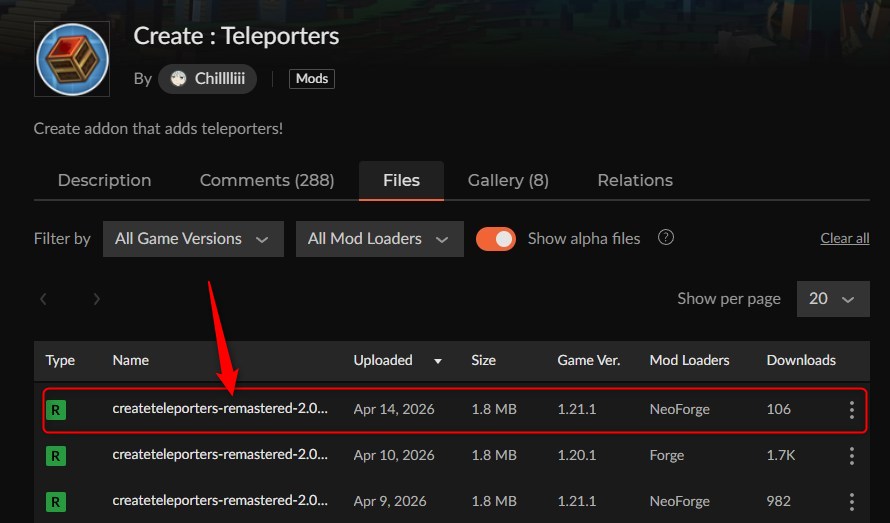 テレポートMOD「Create : Teleporters」の入れ方1