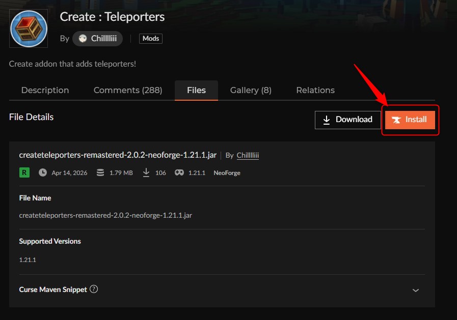 テレポートMOD「Create : Teleporters」の入れ方2