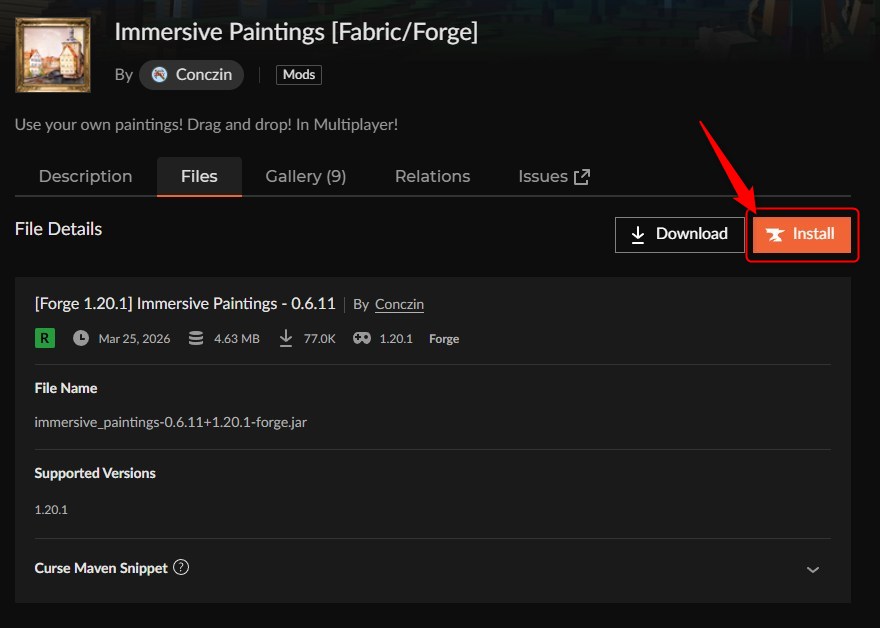 画像貼り付けMOD「Immersive Paintings」の入れ方2