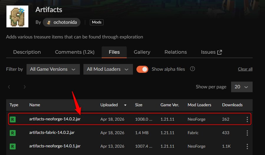聖遺物MOD「Artifacts」の入れ方1