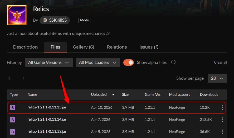 聖遺物MOD「Relics」の入れ方1