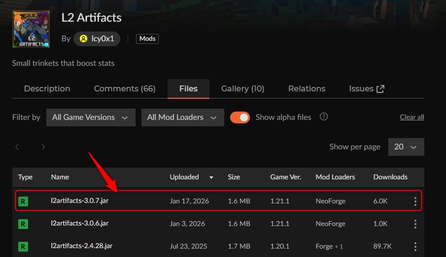 聖遺物MOD「L2 Artifacts」の入れ方1