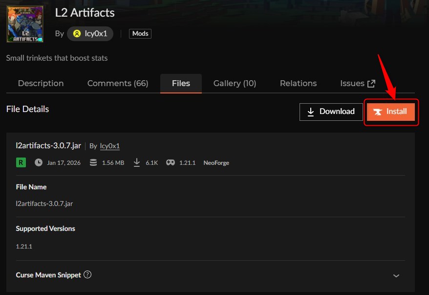 聖遺物MOD「L2 Artifacts」の入れ方2