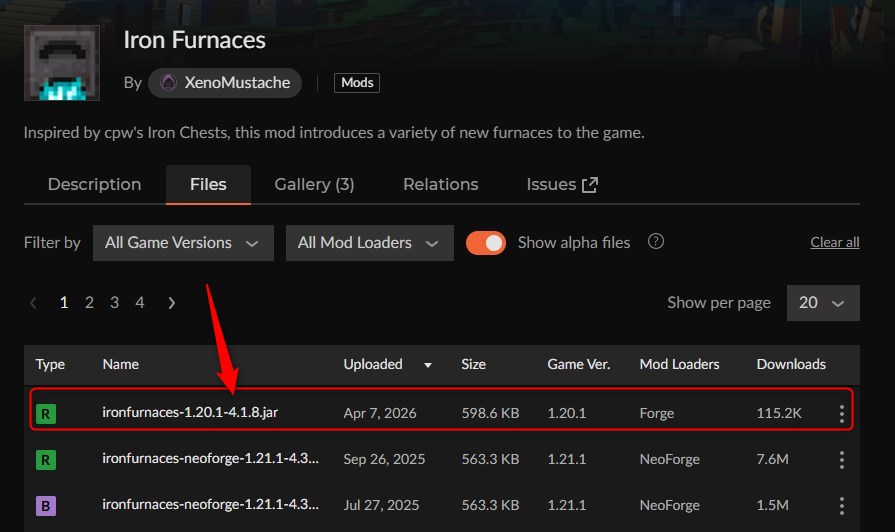 かまどMOD「Iron Furnaces」の入れ方1
