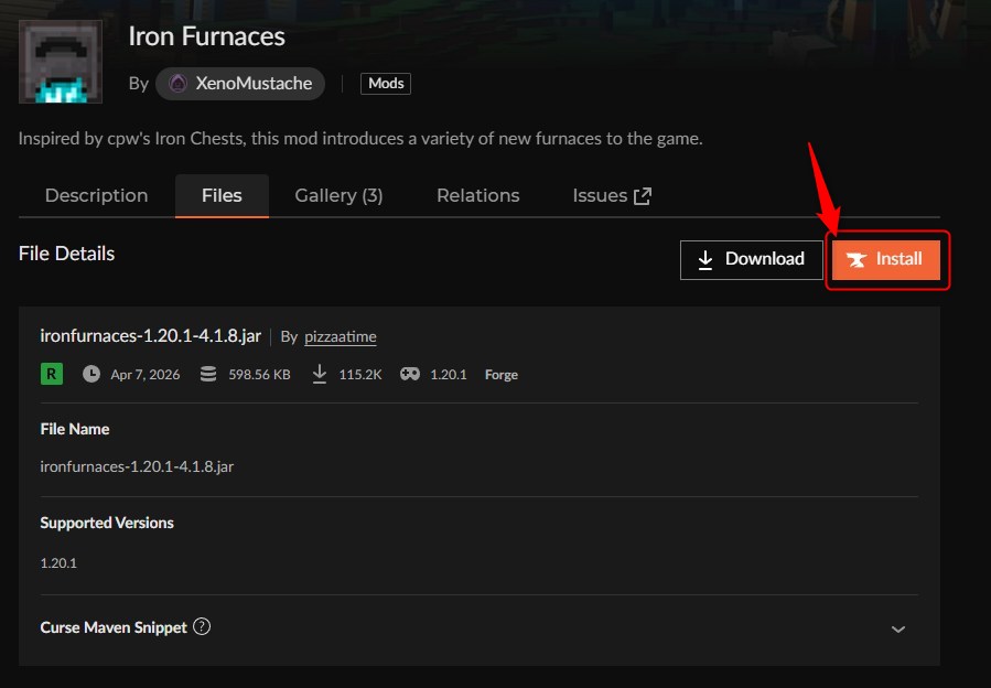 かまどMOD「Iron Furnaces」の入れ方2