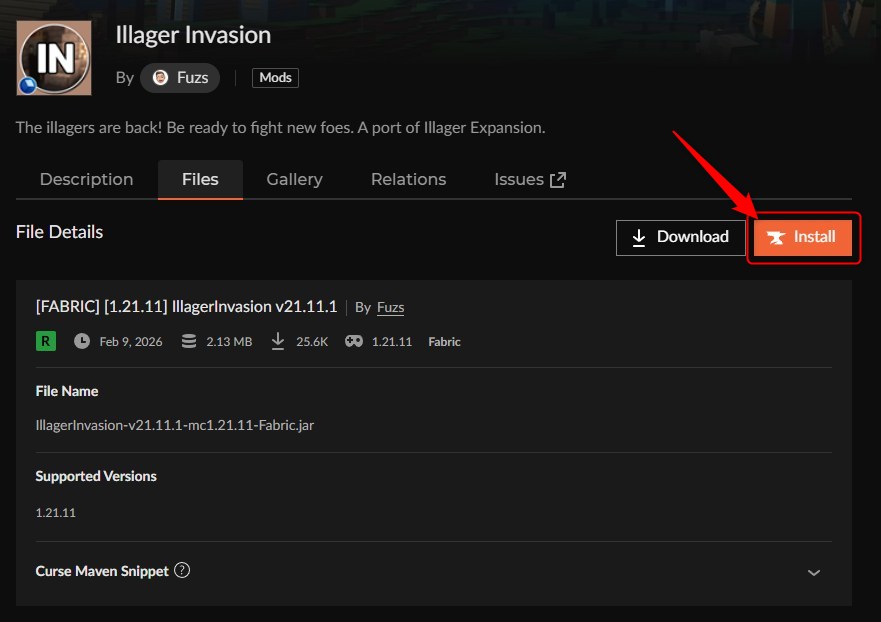 襲撃MOD「Illager Invasion」の入れ方2