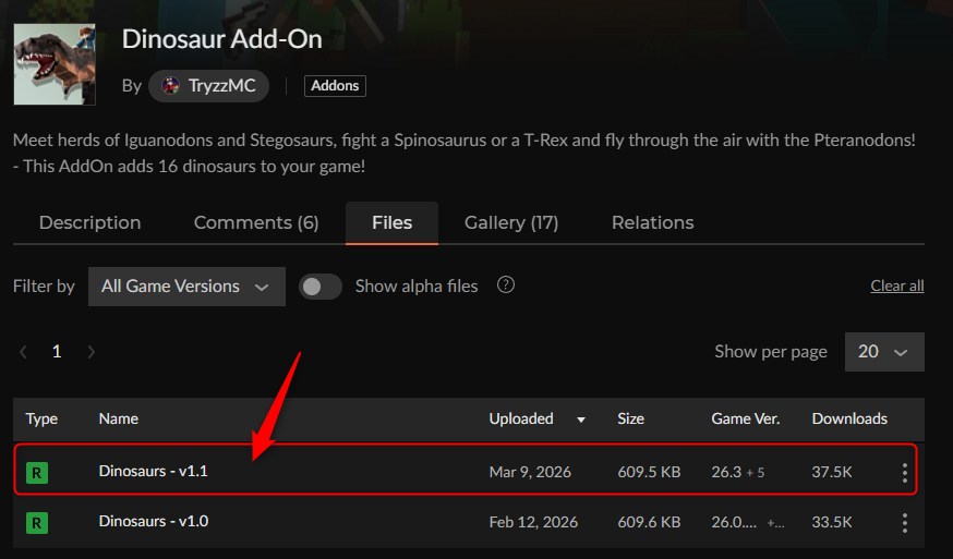 恐竜アドオン「Dinosaur Add-On」の入れ方1