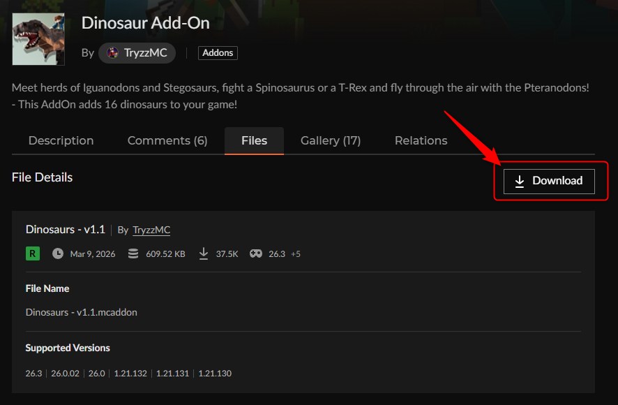 恐竜アドオン「Dinosaur Add-On」の入れ方2