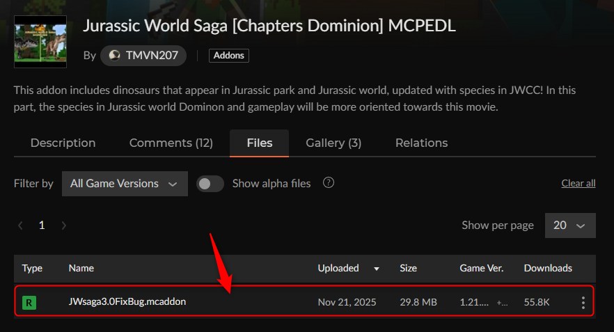 恐竜アドオン「Jurassic World Saga」の入れ方1