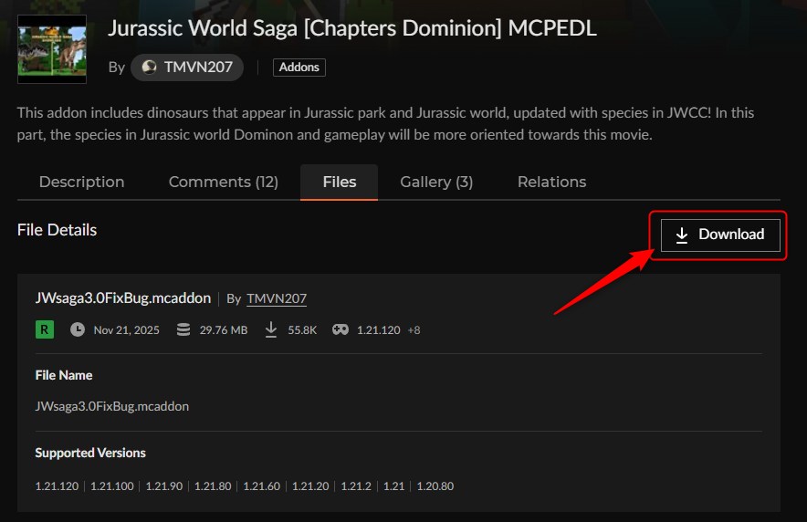 恐竜アドオン「Jurassic World Saga」の入れ方2