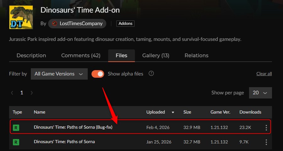 恐竜アドオン「Dinosaurs' Time」の入れ方1