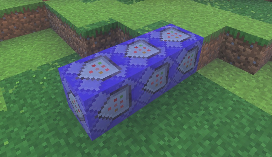 マイクラ統合版でバズーカ銃用のコマンドブロックを3個並べて設置した様子