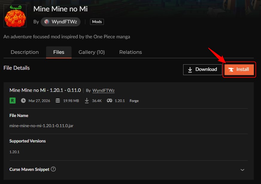 Mine Mine no MiのInstallボタンをクリックする画面