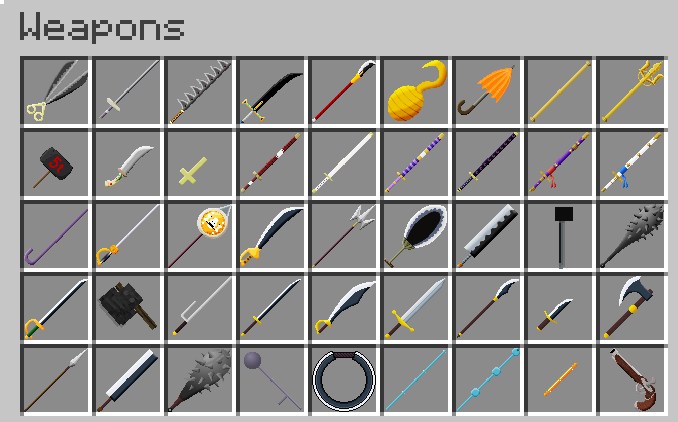 Mine Mine no Miで追加される武器（剣・銃）の一覧