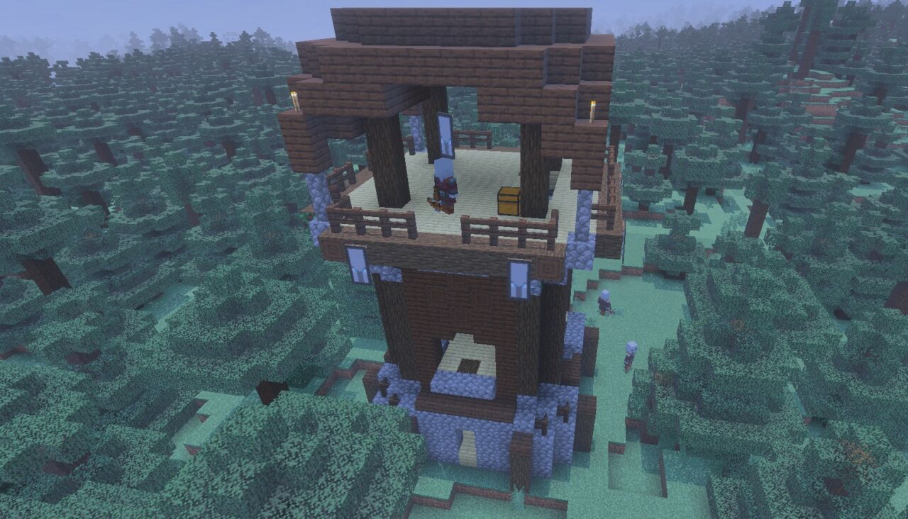 マイクラのtpコマンドで前哨基地にテレポートして到着した画面