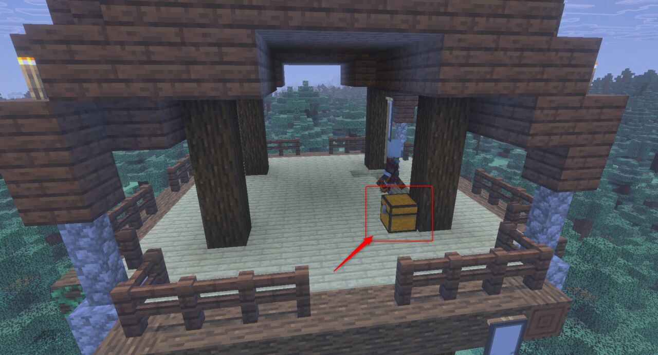 マイクラの前哨基地の最上階にあるチェストを開いた画面