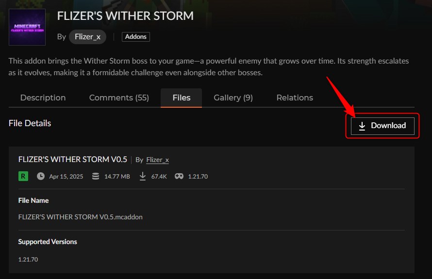 ボスアドオン「FLIZER'S WITHER STORM」の入れ方2