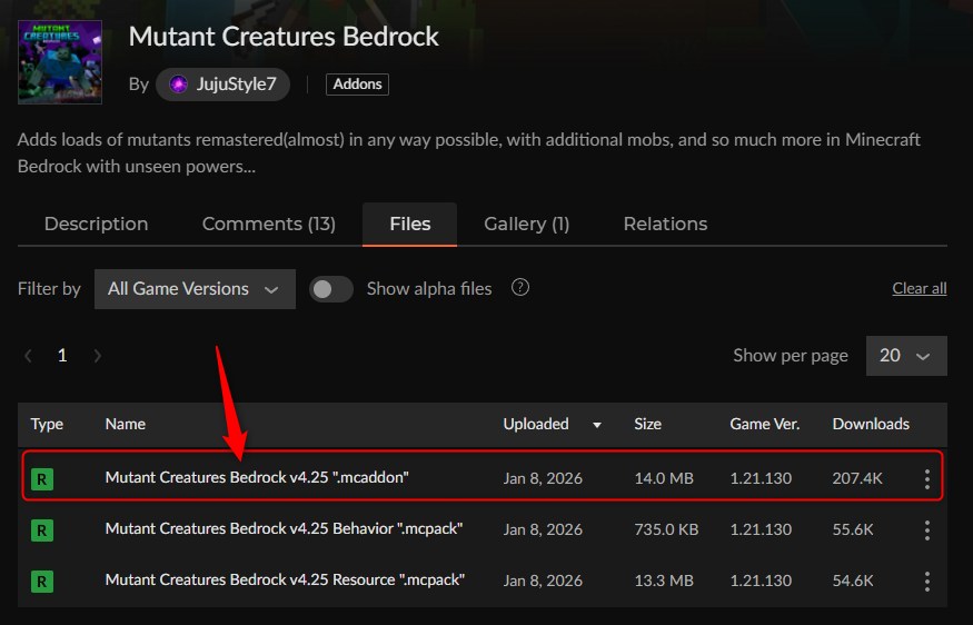ミュータントアドオン「Mutant Creatures Bedrock」の入れ方1
