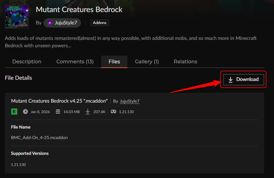 ミュータントアドオン「Mutant Creatures Bedrock」の入れ方2