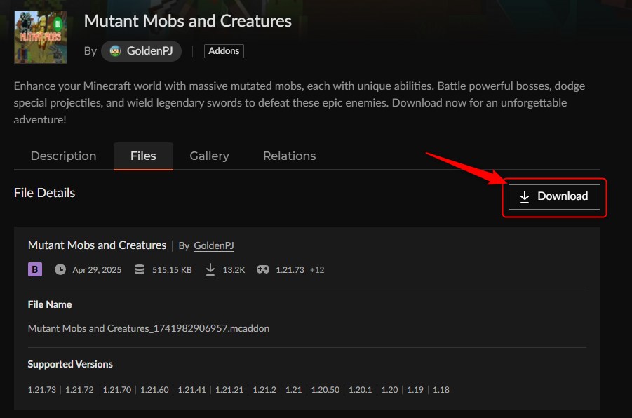ミュータントアドオン「Mutant Mobs and Creatures」の入れ方2