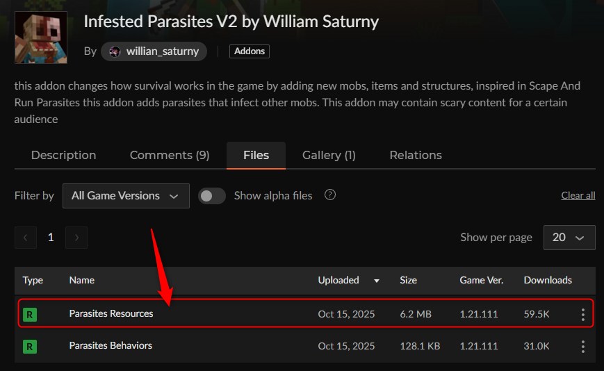 寄生虫アドオン「Infested Parasites V2」の入れ方1