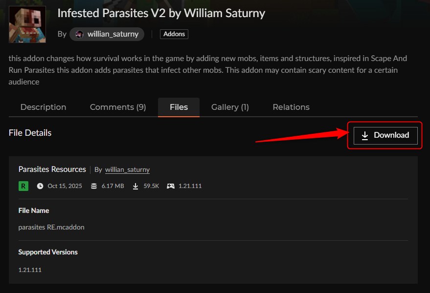 寄生虫アドオン「Infested Parasites V2」の入れ方2