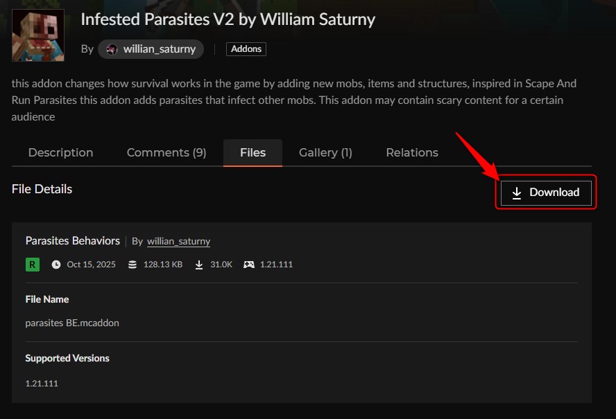 寄生虫アドオン「Infested Parasites V2」の入れ方4
