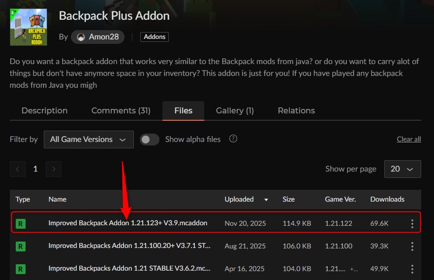 バックパックアドオン「Backpack Plus Addon」の入れ方1