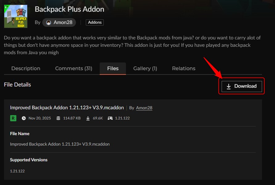 バックパックアドオン「Backpack Plus Addon」の入れ方2