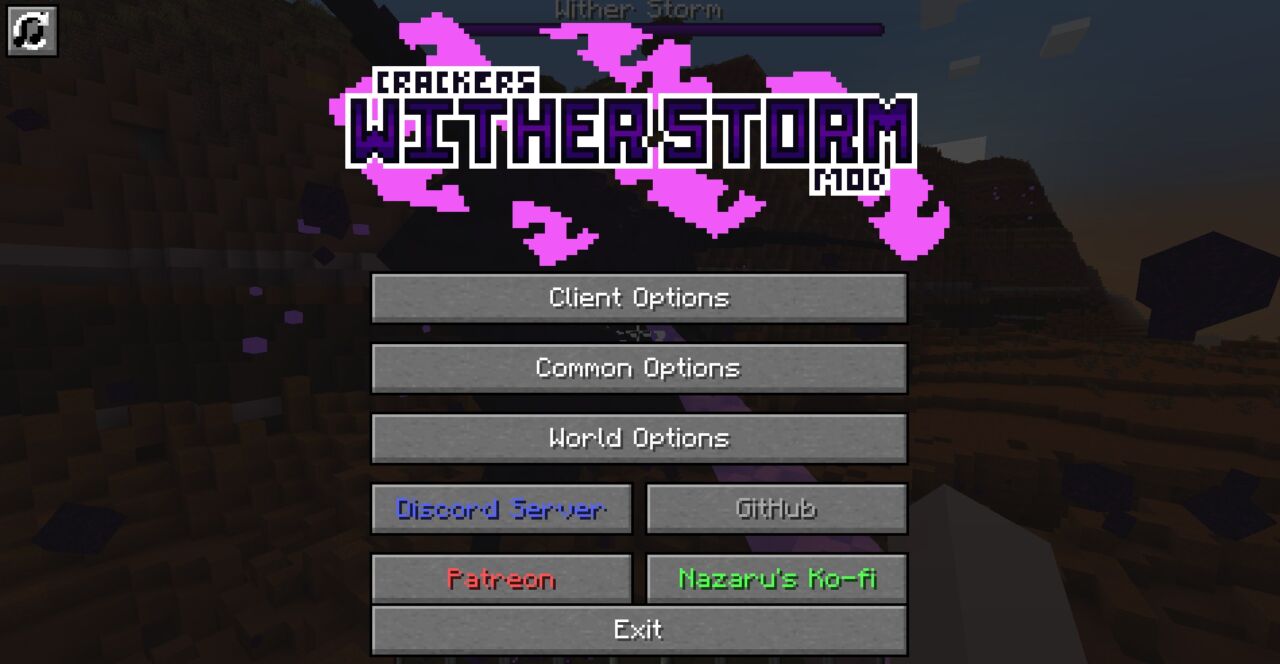 Cracker's Wither Storm Modのコンフィグメニュー画面