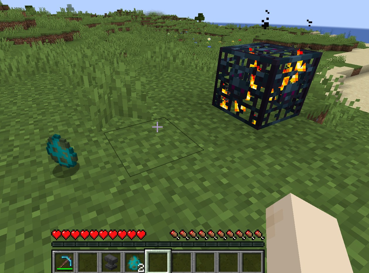 Enhanced Mob Spawnersでスポナーを右クリックしてスポーンエッグを取得する画面