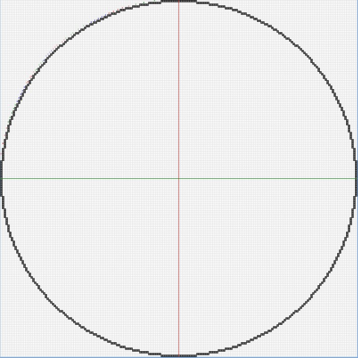 Plotz Modellerの直径200マスの円の設計図(2D表示)