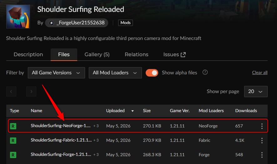 Shoulder Surfing ReloadedのCurseForgeページ