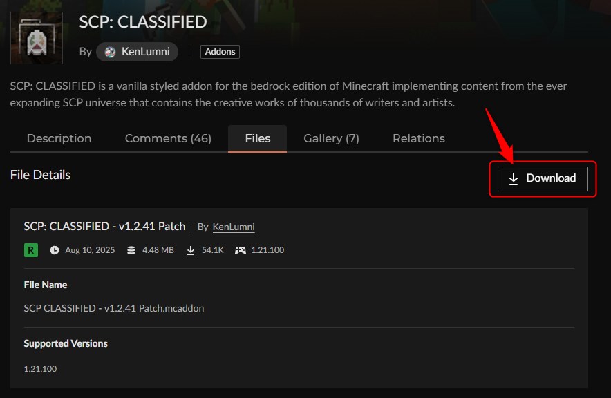 カースフォージのDownloadボタン（SCP: CLASSIFIED）