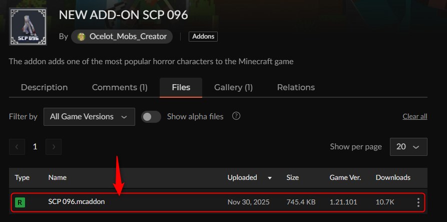 マイクラSCPアドオンをカースフォージからダウンロード（SCP 096）