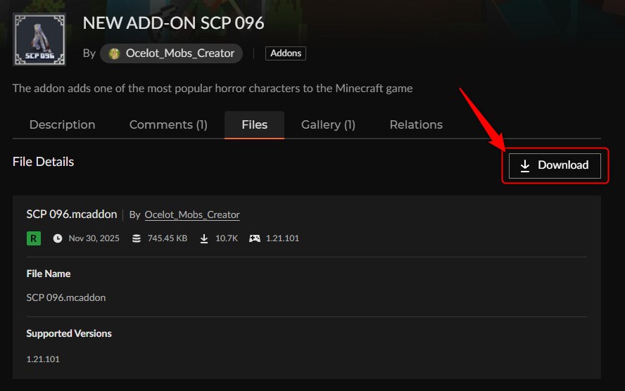 カースフォージのDownloadボタン（SCP 096）