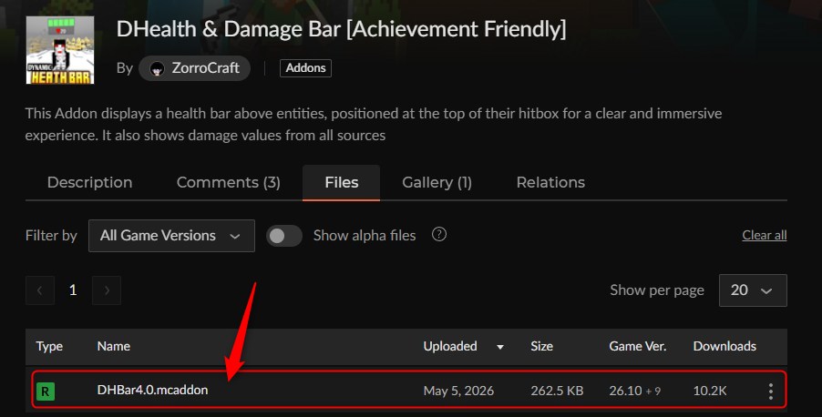 「DHealth & Damage Bar」にアクセス