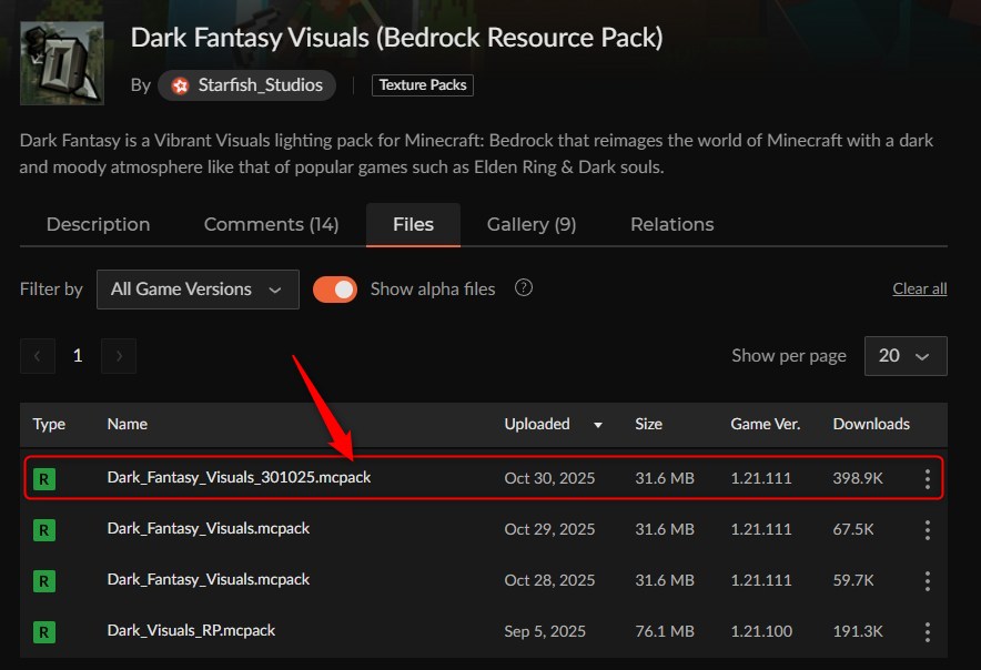 カースフォージのDark Fantasy Visualsダウンロードページ