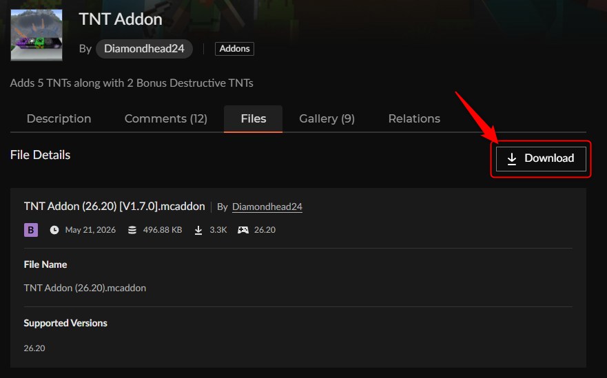 TNT AddonのDownloadボタン