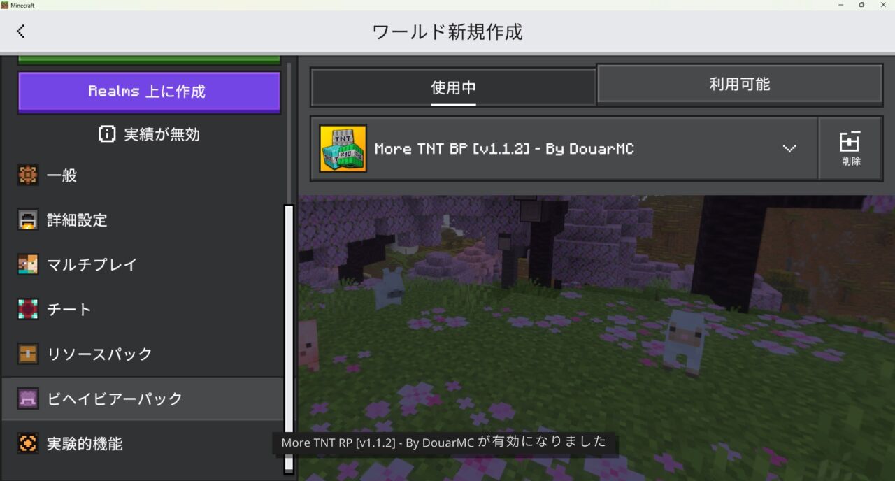 More TNTのビヘイビアパックを認証する画面