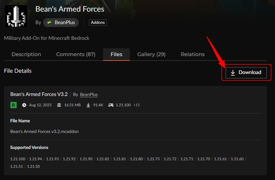 Bean's Armed ForcesのDownloadボタン