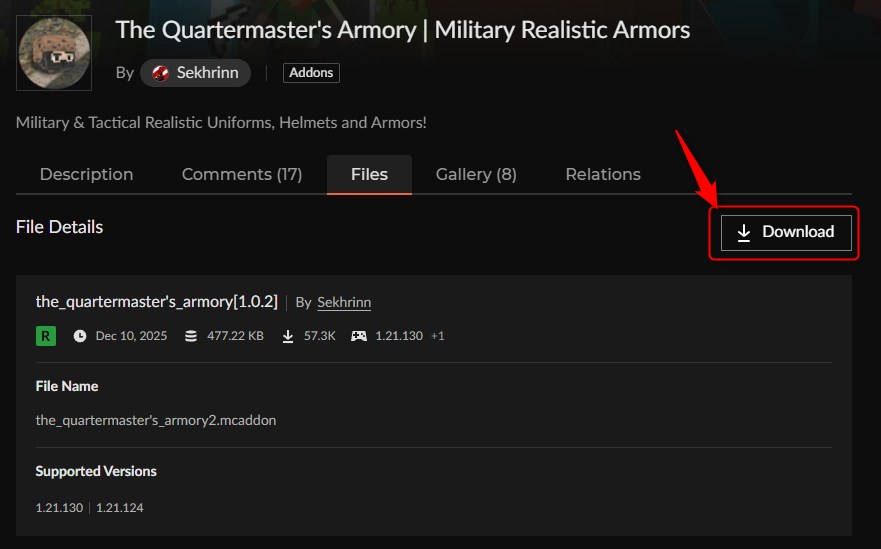 The Quartermaster's ArmoryのDownloadボタン