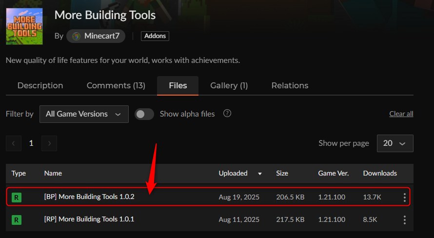 More Building Toolsのビヘイビアパックダウンロードページ