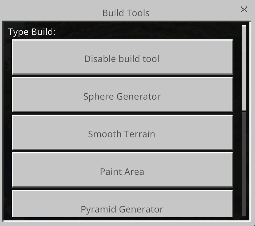 Build Toolsの建築タイプ選択メニュー