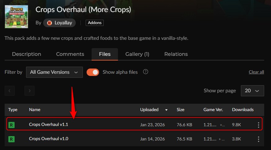 農業アドオン「Crops Overhaul」の入れ方1