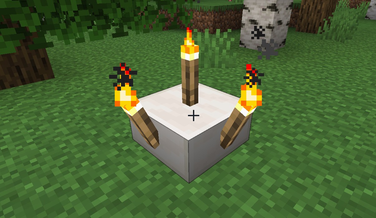 Torch Slabs Modでハーフブロックの上にたいまつを設置するシーン