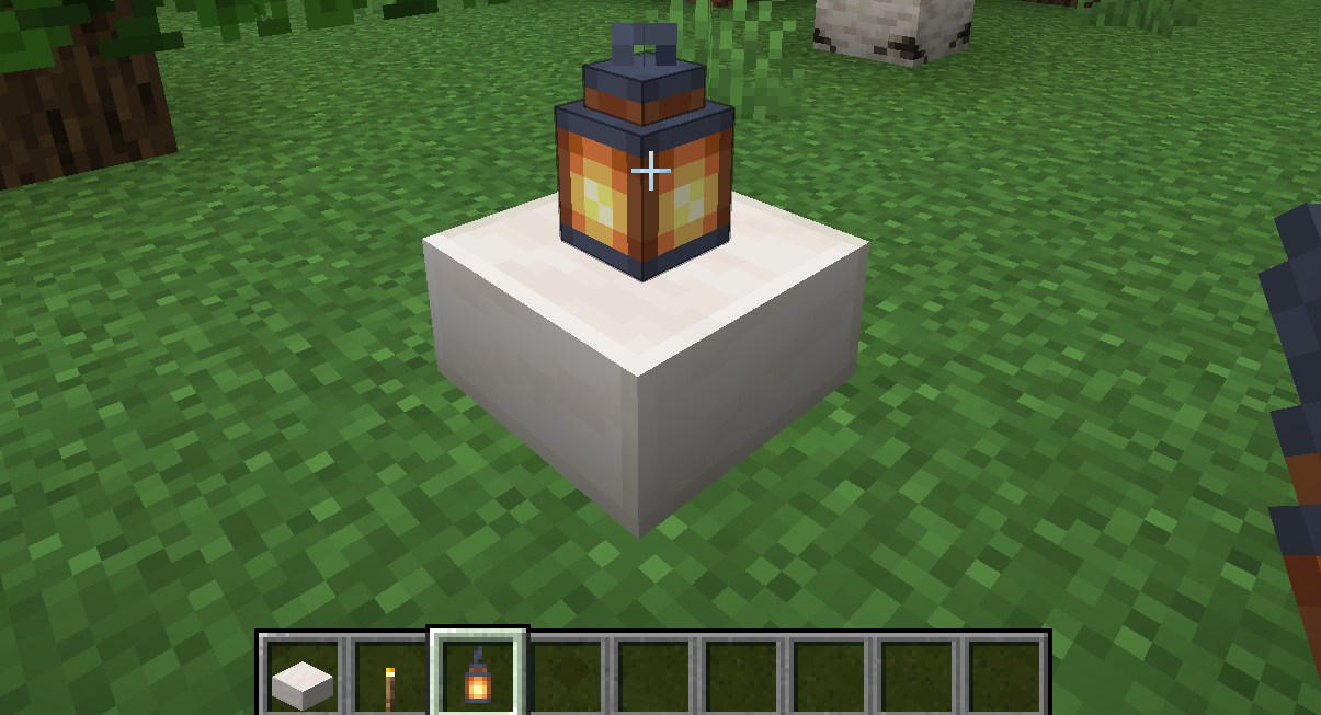 Torch Slabs Modでハーフブロックにランタンを設置するシーン