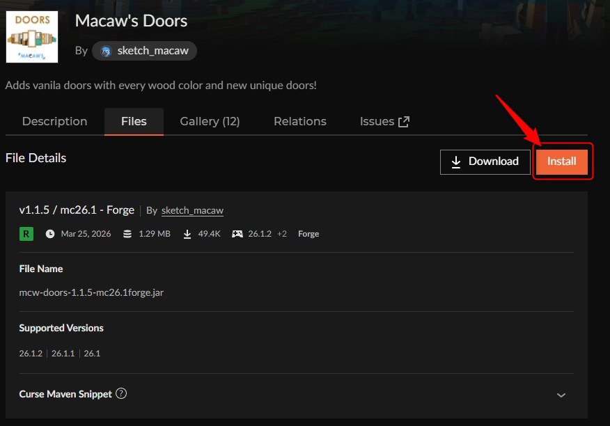 Macaw's DoorsのInstallとNew Profileの操作画面