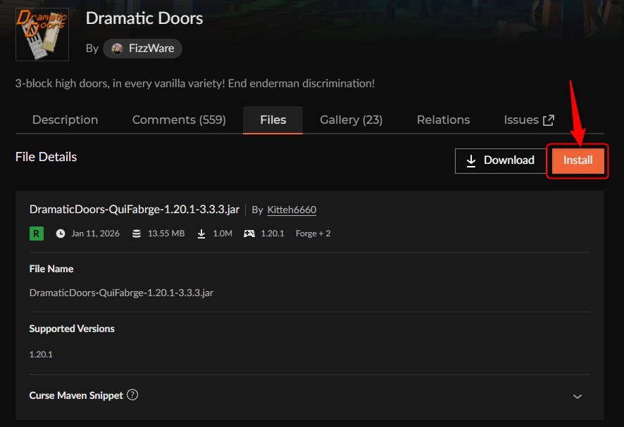 Dramatic DoorsのInstallとNew Profileの操作画面